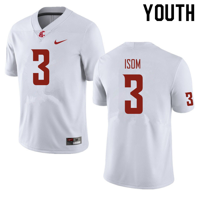 Youth #3 Daniel Isom Washington State Cougars Football Jerseys Sale-White - Click Image to Close